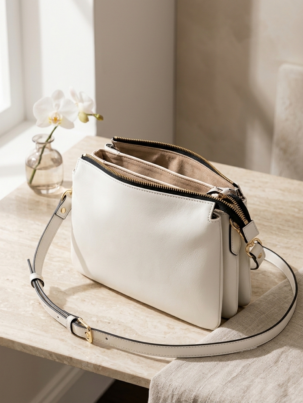 Gianni Chiarini Leather White Crossbody Bag. Made In Italy.
